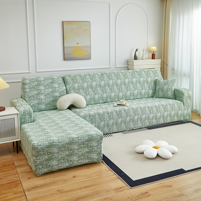 91家纺网 家纺一手货源 找家纺 丝绮鹿 2025新款仿麻雪尼尔松紧款沙发套-流景（贵妃图） 流景-宝石绿