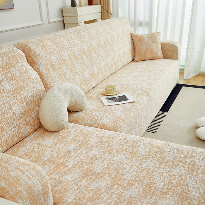 91家纺网 家纺一手货源 找家纺 丝绮鹿 2025新款仿麻雪尼尔松紧款沙发套-流景（贵妃图） 流景-落日橘