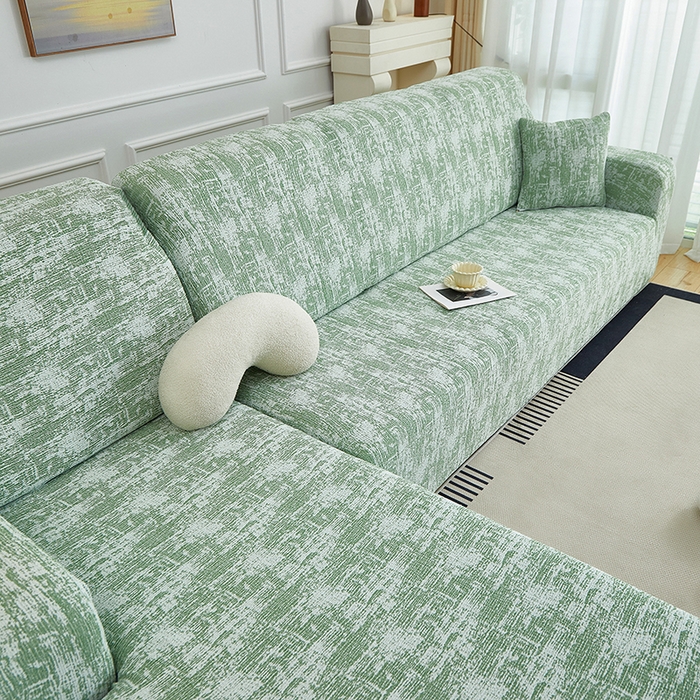 91家纺网 家纺一手货源 找家纺 丝绮鹿 2025新款仿麻雪尼尔松紧款沙发套-流景（贵妃图） 流景-宝石绿