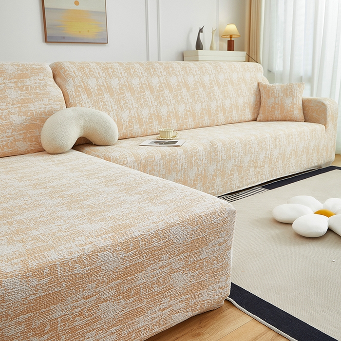 91家纺网 家纺一手货源 找家纺 丝绮鹿 2025新款仿麻雪尼尔松紧款沙发套-流景（贵妃图） 流景-落日橘