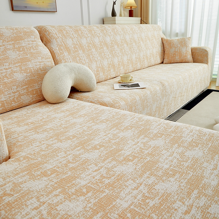 91家纺网 家纺一手货源 找家纺 丝绮鹿 2025新款仿麻雪尼尔松紧款沙发套-流景（贵妃图） 流景-落日橘