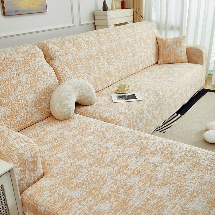91家纺网 家纺一手货源 找家纺 丝绮鹿 2025新款仿麻雪尼尔松紧款沙发套-流景（贵妃图） 流景-落日橘