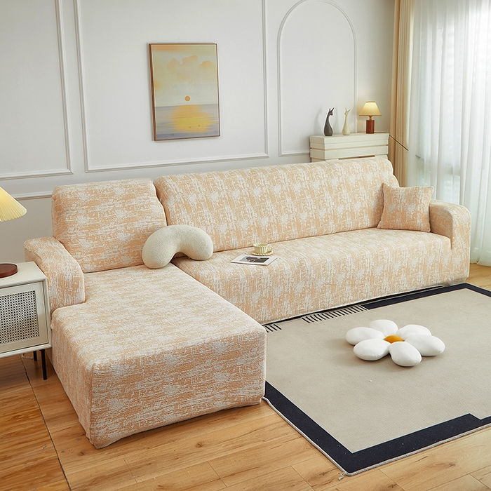 91家纺网 家纺一手货源 找家纺 丝绮鹿 2025新款仿麻雪尼尔松紧款沙发套-流景（贵妃图） 流景-落日橘
