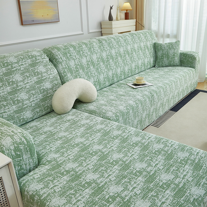 91家纺网 家纺一手货源 找家纺 丝绮鹿 2025新款仿麻雪尼尔松紧款沙发套-流景（贵妃图） 流景-宝石绿