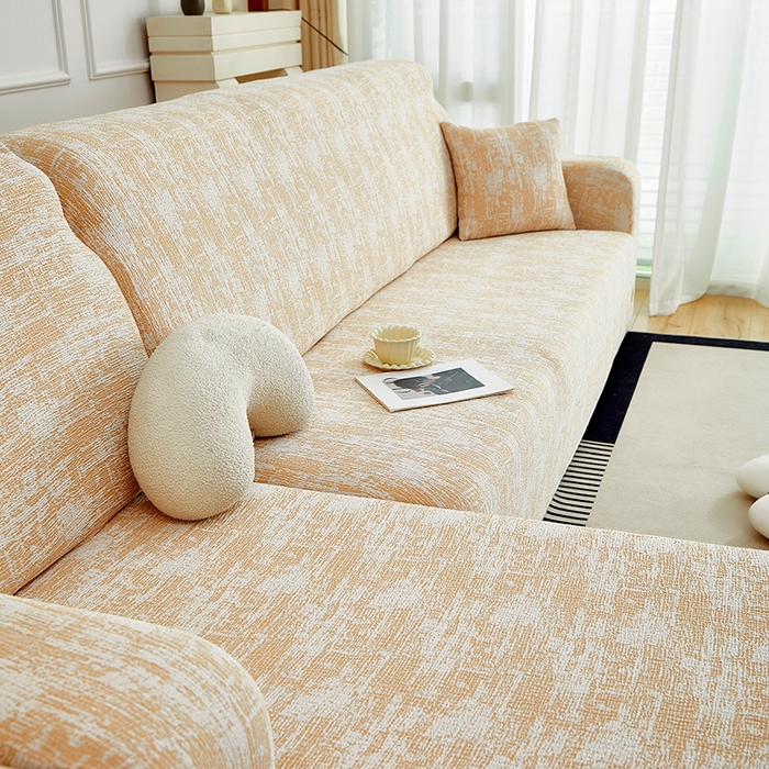 91家纺网 家纺一手货源 找家纺 丝绮鹿 2025新款仿麻雪尼尔松紧款沙发套-流景（贵妃图） 流景-落日橘