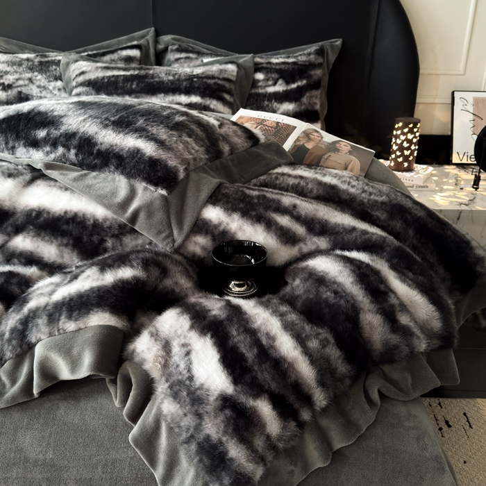 九花鹿 2025新款宽边水貂绒皮草绒四件套 水貂绒-玛丽娜(气质灰）