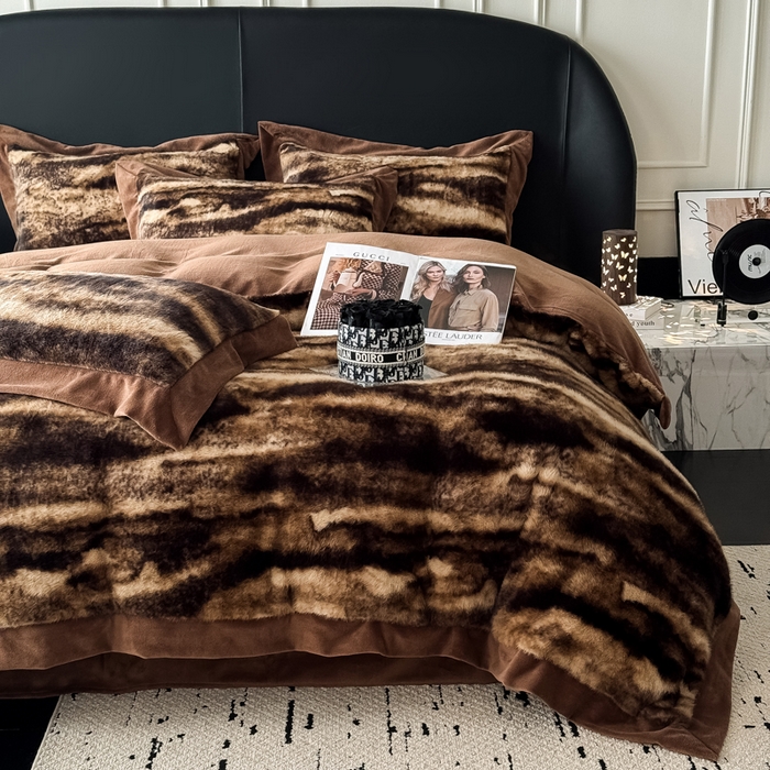 九花鹿 2025新款宽边水貂绒皮草绒四件套 水貂绒-玛丽娜(拿铁棕)