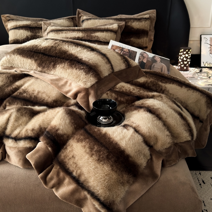 九花鹿 2025新款宽边水貂绒皮草绒四件套 水貂绒-佩兹利