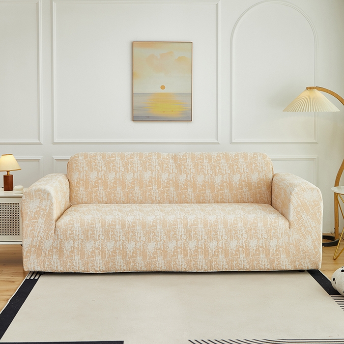 91家纺网 家纺一手货源 找家纺 丝绮鹿 2025新款仿麻雪尼尔沙发套松紧款-流景系列（三人图） 流景-落日橘