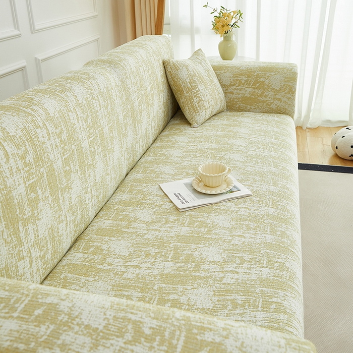 91家纺网 家纺一手货源 找家纺 丝绮鹿 2025新款仿麻雪尼尔沙发套松紧款-流景系列（三人图） 流景-薄雾黄