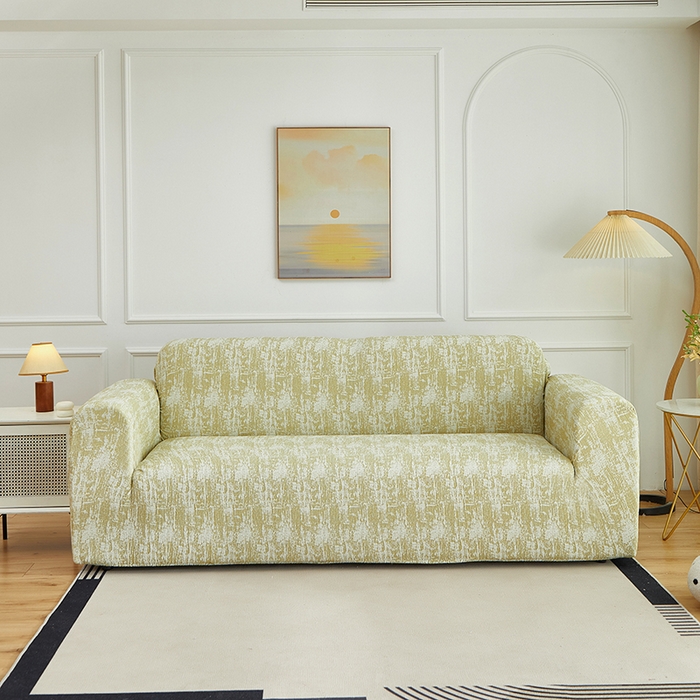 91家纺网 家纺一手货源 找家纺 丝绮鹿 2025新款仿麻雪尼尔沙发套松紧款-流景系列（三人图） 流景-薄雾黄