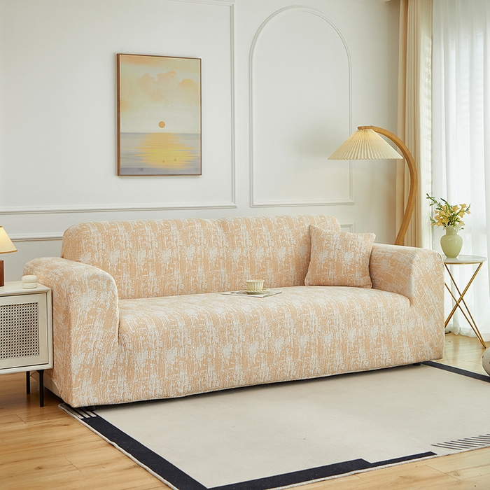 91家纺网 家纺一手货源 找家纺 丝绮鹿 2025新款仿麻雪尼尔沙发套松紧款-流景系列（三人图） 流景-落日橘