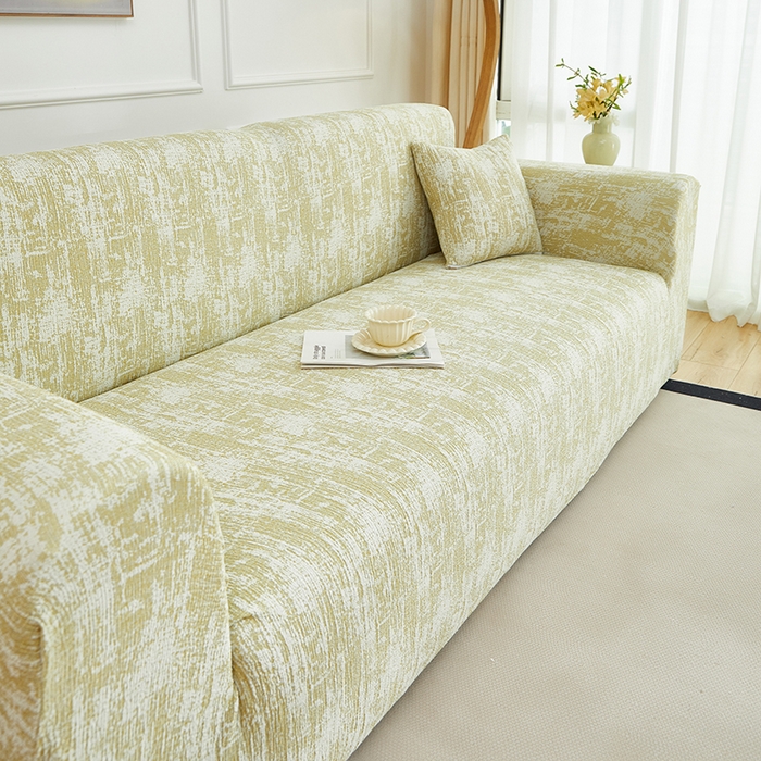 91家纺网 家纺一手货源 找家纺 丝绮鹿 2025新款仿麻雪尼尔沙发套松紧款-流景系列（三人图） 流景-薄雾黄