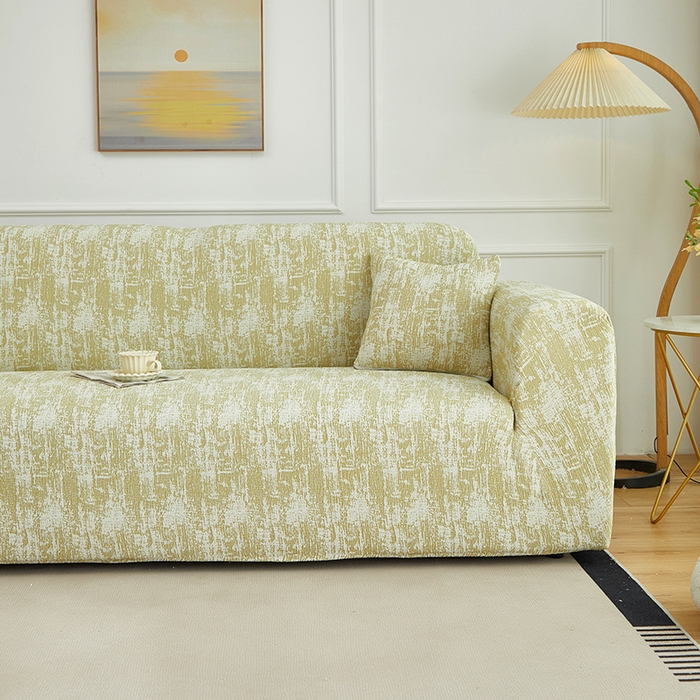 91家纺网 家纺一手货源 找家纺 丝绮鹿 2025新款仿麻雪尼尔沙发套松紧款-流景系列（三人图） 流景-薄雾黄