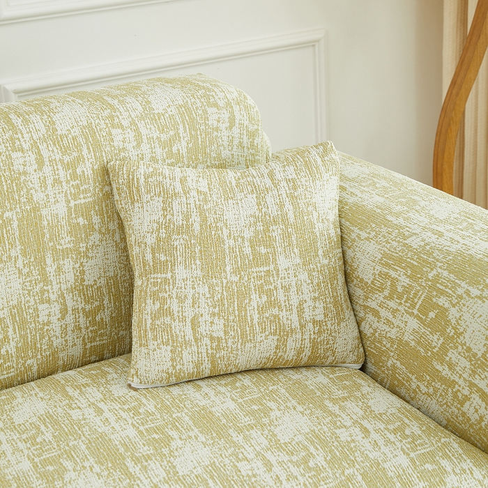 91家纺网 家纺一手货源 找家纺 丝绮鹿 2025新款仿麻雪尼尔沙发套松紧款-流景系列（三人图） 流景-薄雾黄