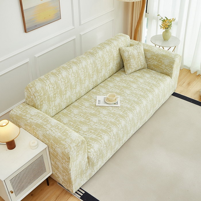 91家纺网 家纺一手货源 找家纺 丝绮鹿 2025新款仿麻雪尼尔沙发套松紧款-流景系列（三人图） 流景-薄雾黄