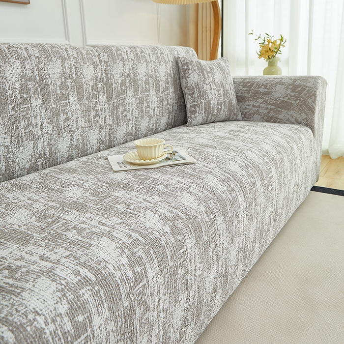 91家纺网 家纺一手货源 找家纺 丝绮鹿 2025新款仿麻雪尼尔沙发套松紧款-流景系列（三人图） 流景-黑棕色