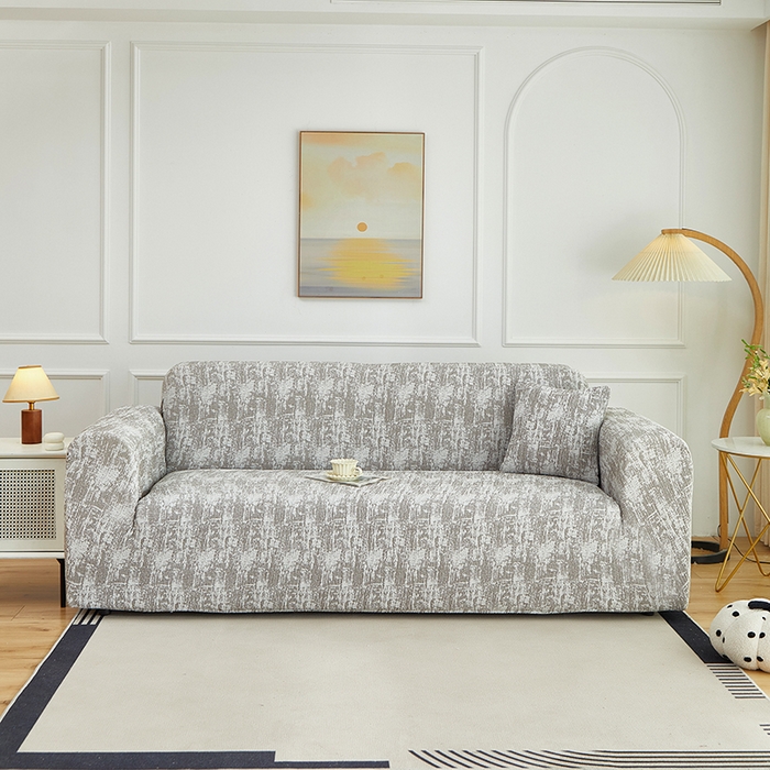 丝绮鹿 2025新款仿麻雪尼尔沙发套松紧款-流景系列（三人图） 流景-黑棕色