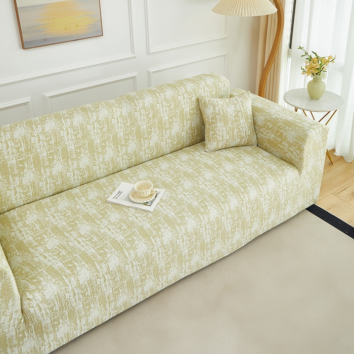 91家纺网 家纺一手货源 找家纺 丝绮鹿 2025新款仿麻雪尼尔沙发套松紧款-流景系列（三人图） 流景-薄雾黄