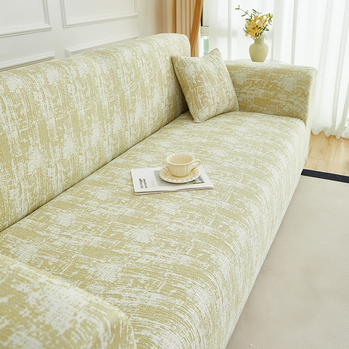 91家纺网 家纺一手货源 找家纺 丝绮鹿 2025新款仿麻雪尼尔沙发套松紧款-流景系列（三人图） 流景-薄雾黄