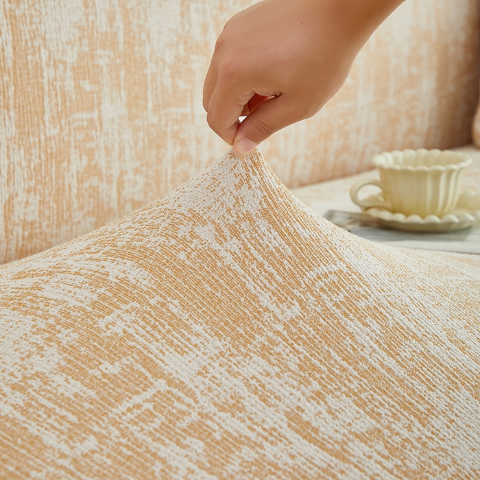 91家纺网 家纺一手货源 找家纺 丝绮鹿 2025新款仿麻雪尼尔沙发套松紧款-流景系列（三人图） 流景-落日橘