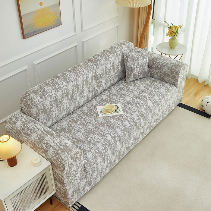 91家纺网 家纺一手货源 找家纺 丝绮鹿 2025新款仿麻雪尼尔沙发套松紧款-流景系列（三人图） 流景-黑棕色