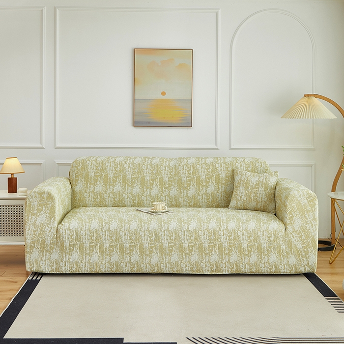 丝绮鹿 2025新款仿麻雪尼尔沙发套松紧款-流景系列（三人图） 流景-薄雾黄