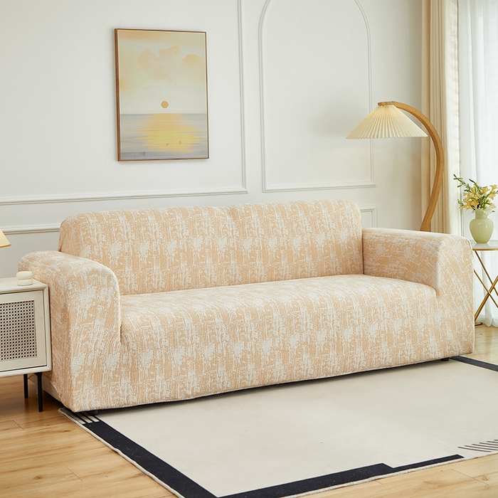 91家纺网 家纺一手货源 找家纺 丝绮鹿 2025新款仿麻雪尼尔沙发套松紧款-流景系列（三人图） 流景-落日橘