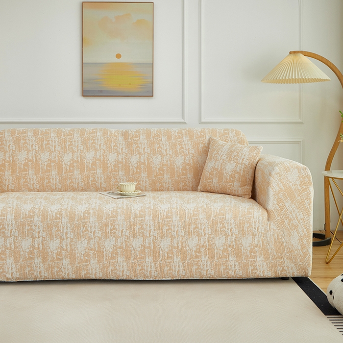 91家纺网 家纺一手货源 找家纺 丝绮鹿 2025新款仿麻雪尼尔沙发套松紧款-流景系列（三人图） 流景-落日橘