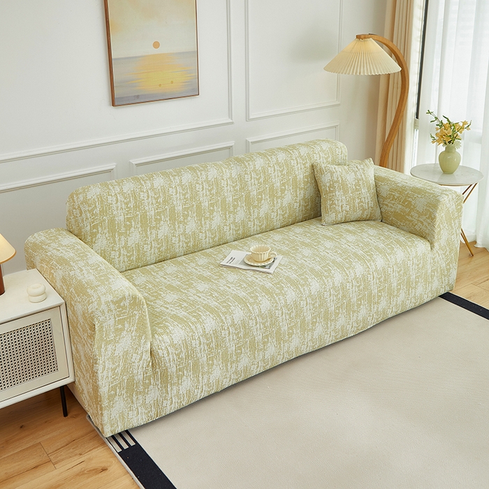 91家纺网 家纺一手货源 找家纺 丝绮鹿 2025新款仿麻雪尼尔沙发套松紧款-流景系列（三人图） 流景-薄雾黄