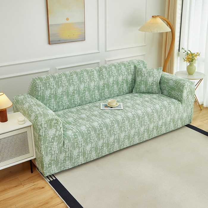 91家纺网 家纺一手货源 找家纺 丝绮鹿 2025新款仿麻雪尼尔沙发套松紧款-流景系列（三人图） 流景-宝石绿