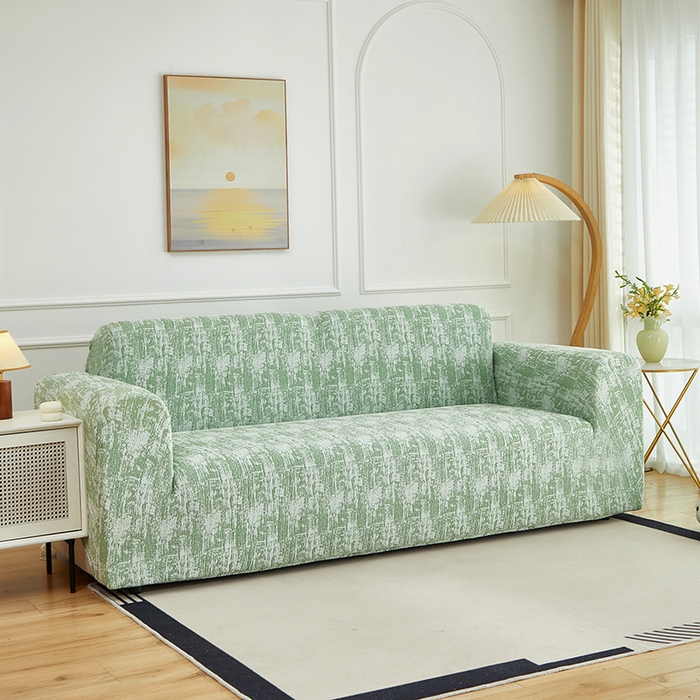 91家纺网 家纺一手货源 找家纺 丝绮鹿 2025新款仿麻雪尼尔沙发套松紧款-流景系列（三人图） 流景-宝石绿