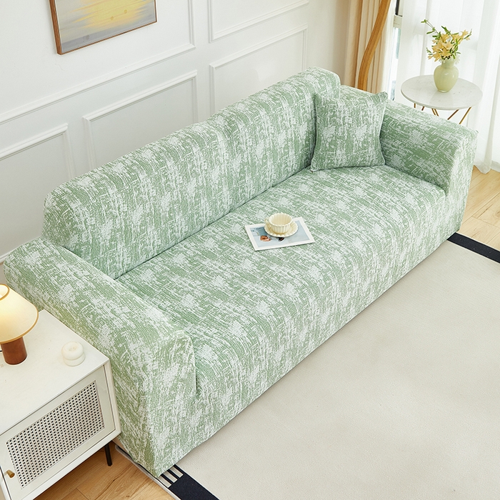 91家纺网 家纺一手货源 找家纺 丝绮鹿 2025新款仿麻雪尼尔沙发套松紧款-流景系列（三人图） 流景-宝石绿