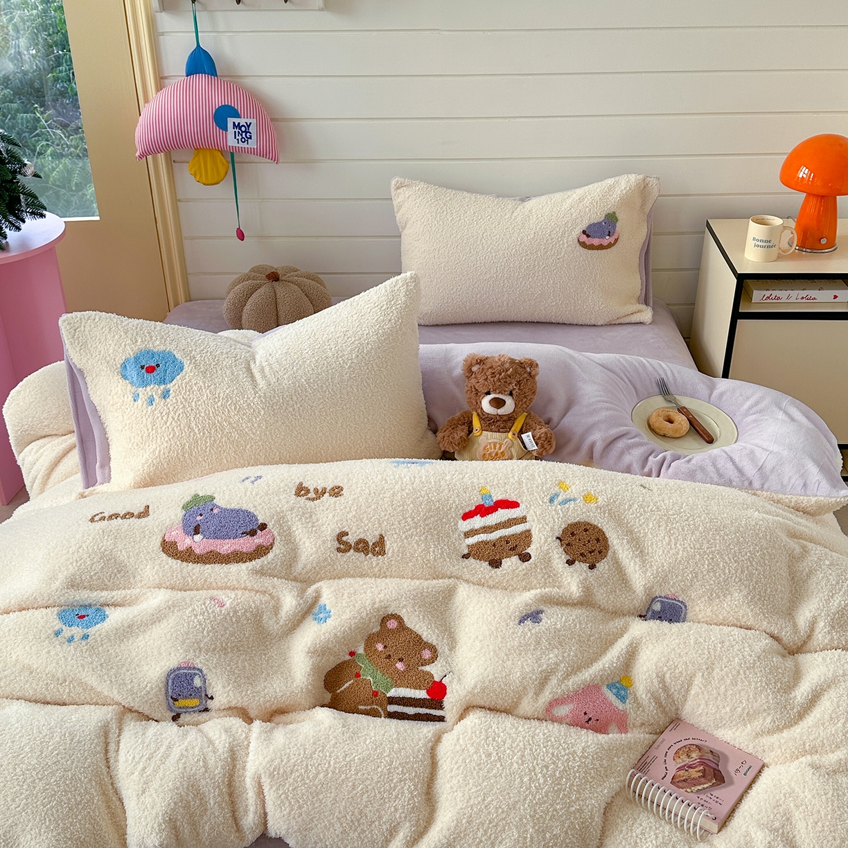 91家纺网 家纺一手货源 找家纺 柚子YOUTH 2025新款双面泰迪绒毛巾绣四件套 小茄子