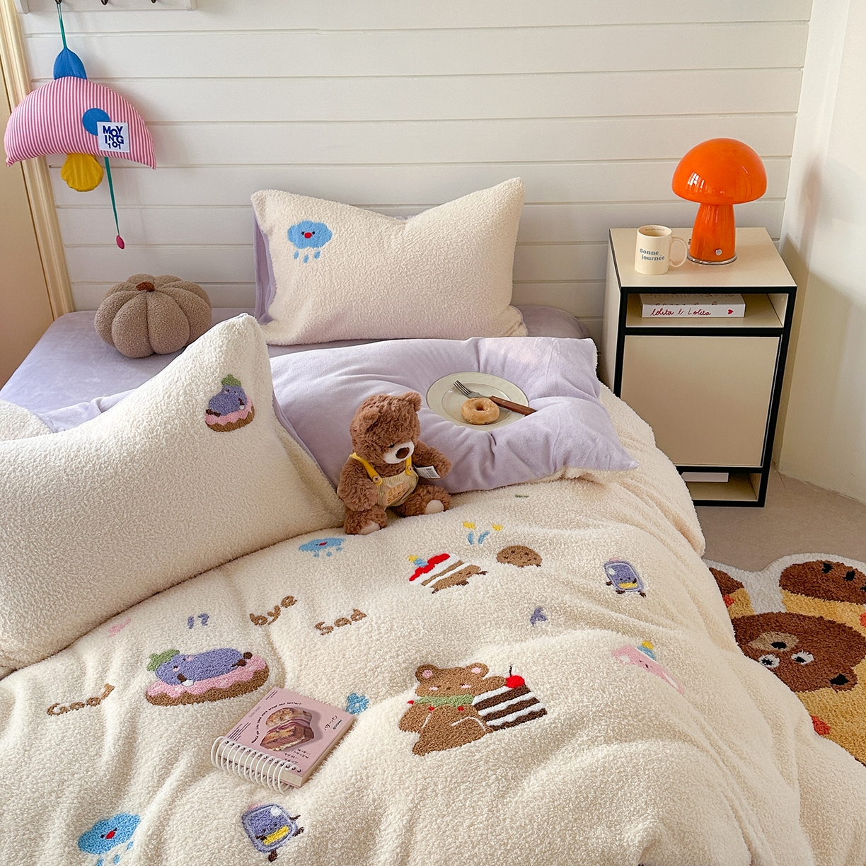 91家纺网 家纺一手货源 找家纺 柚子YOUTH 2025新款双面泰迪绒毛巾绣四件套 小茄子