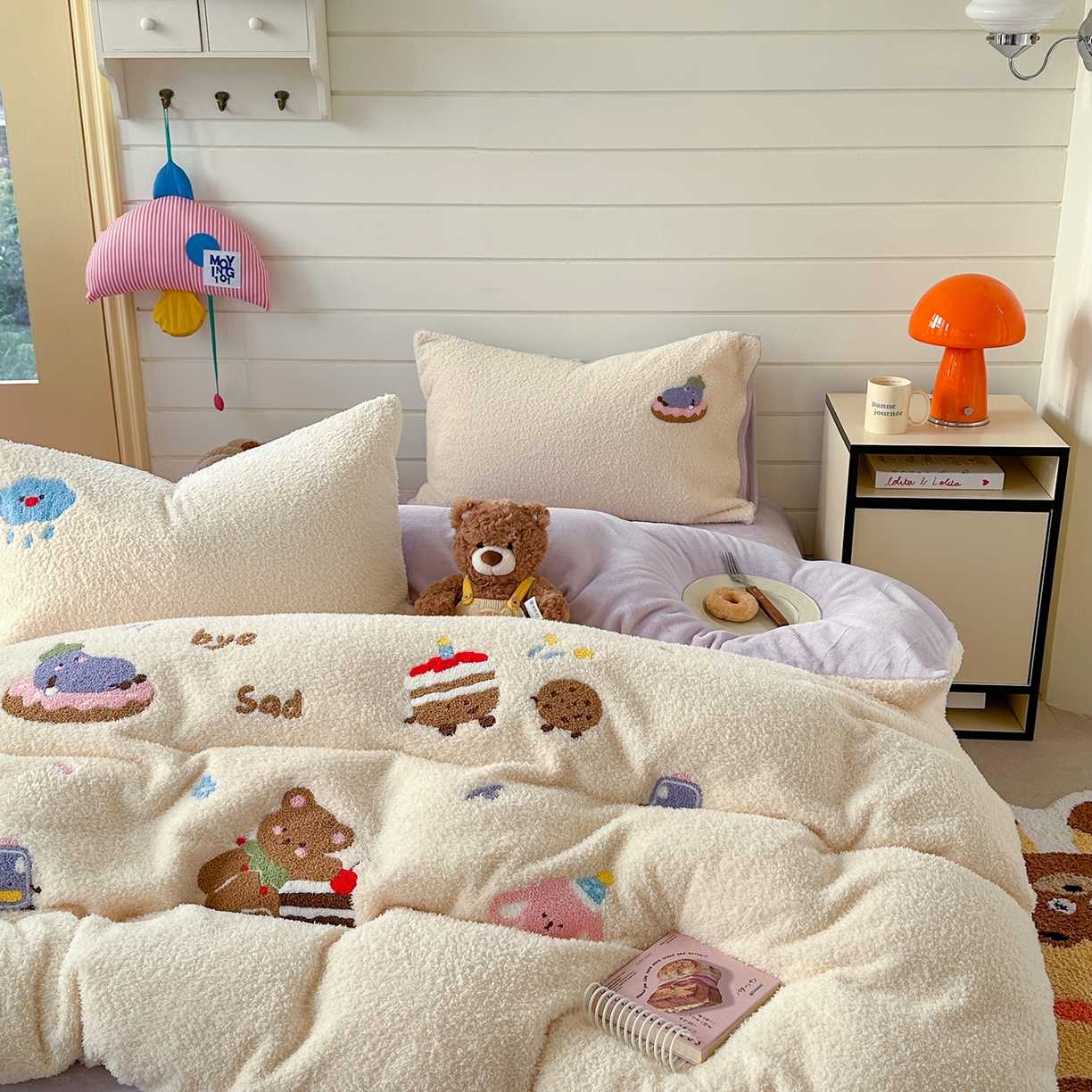 91家纺网 家纺一手货源 找家纺 柚子YOUTH 2025新款双面泰迪绒毛巾绣四件套 小茄子