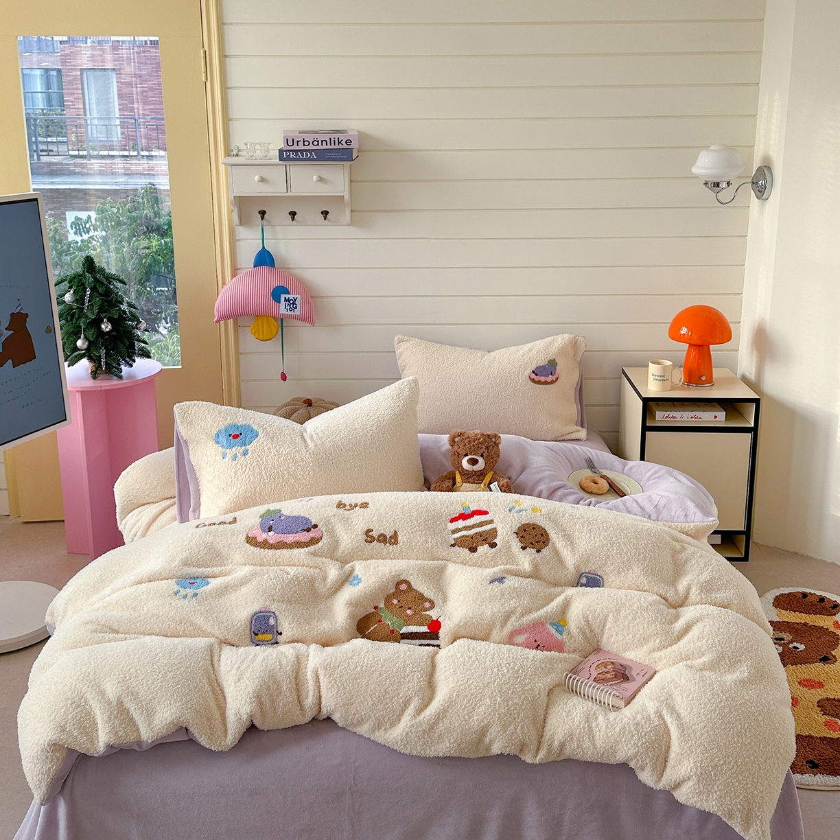 柚子YOUTH 2025新款双面泰迪绒毛巾绣四件套 小茄子