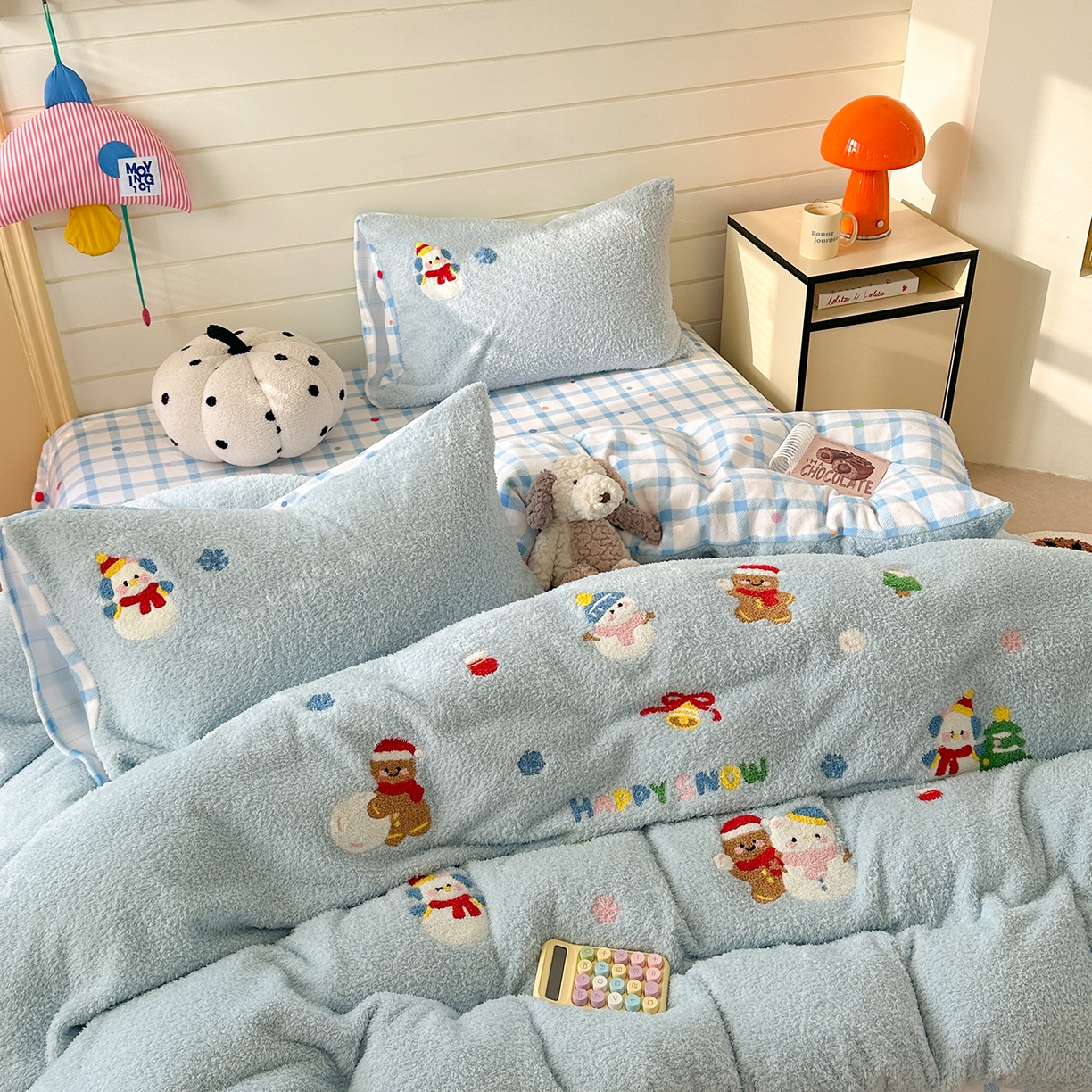 91家纺网 家纺一手货源 找家纺 柚子YOUTH 2025新款双面泰迪绒毛巾绣四件套 雪人王国