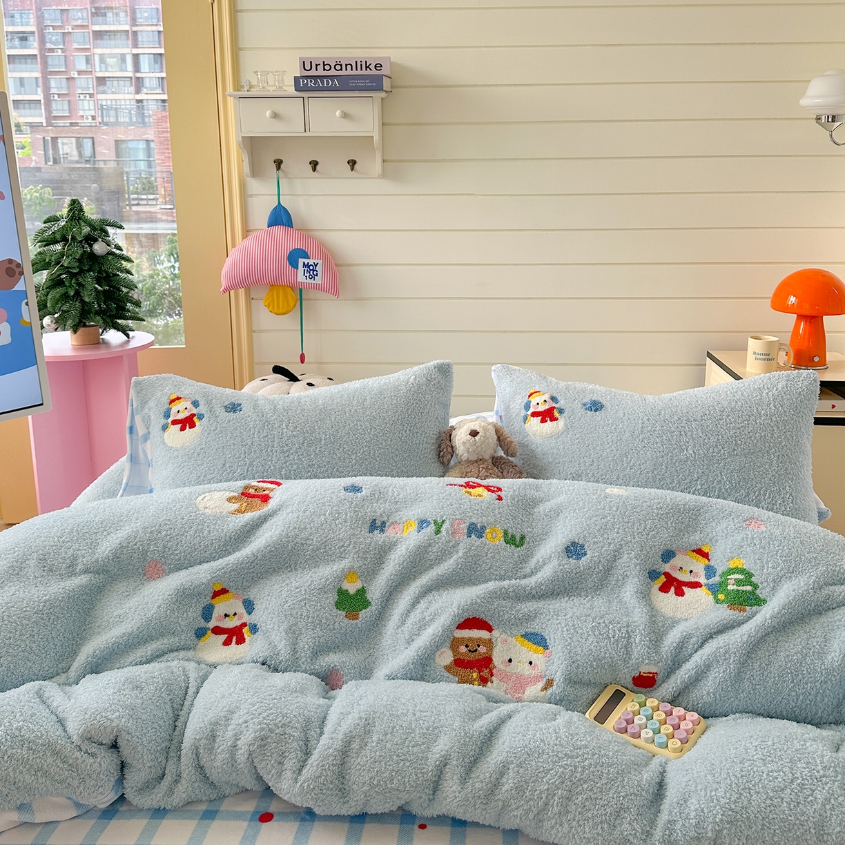 91家纺网 家纺一手货源 找家纺 柚子YOUTH 2025新款双面泰迪绒毛巾绣四件套 雪人王国