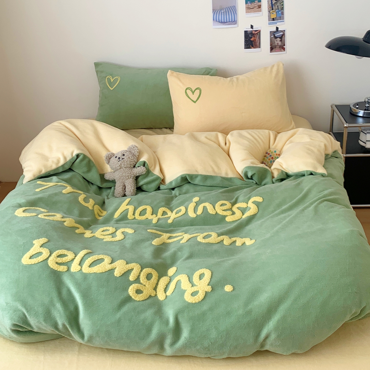 桃喜 2025新款韩系纯色200g牛奶绒柔软毛巾绣刺绣四件套 牛油果绿