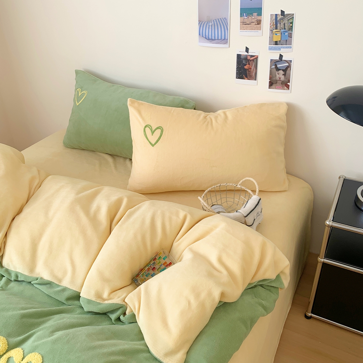 91家纺网 家纺一手货源 找家纺 桃喜 2025新款韩系纯色200g牛奶绒柔软毛巾绣刺绣四件套 牛油果绿