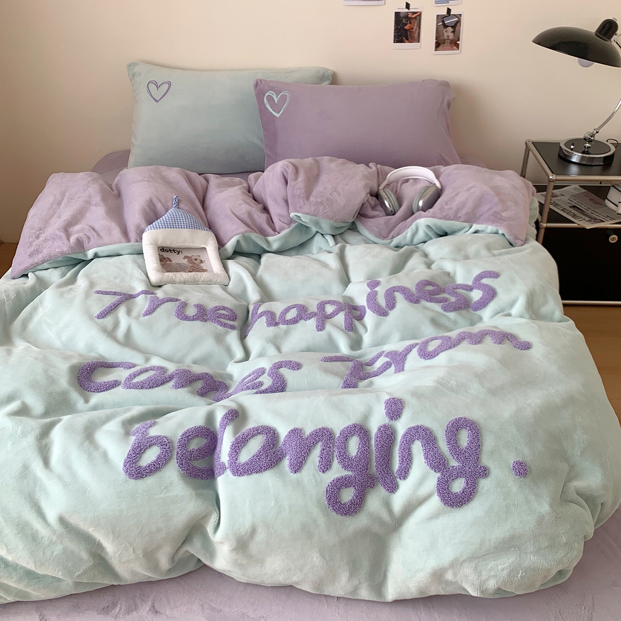 桃喜 2025新款韩系纯色200g牛奶绒柔软毛巾绣刺绣四件套 格调紫