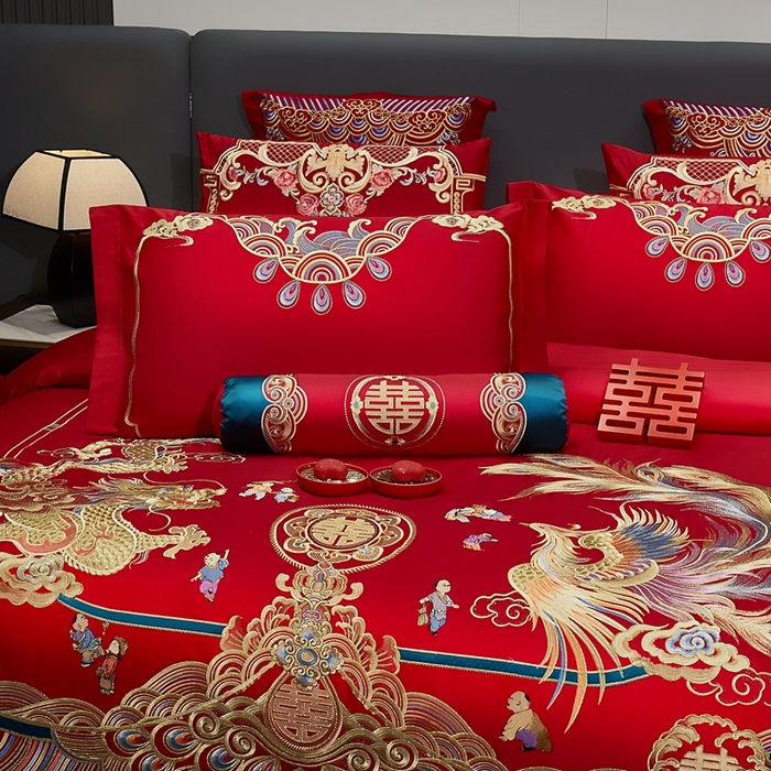 91家纺网 家纺一手货源 找家纺 （总）布乐意 2025新款多子龙凤全棉纯棉婚庆四件套