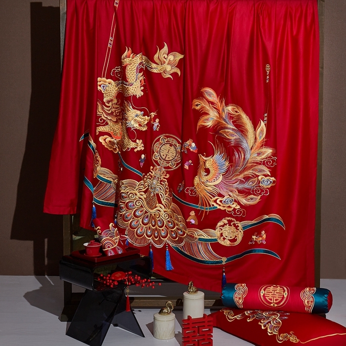 91家纺网 家纺一手货源 找家纺 （总）布乐意 2025新款多子龙凤全棉纯棉婚庆四件套