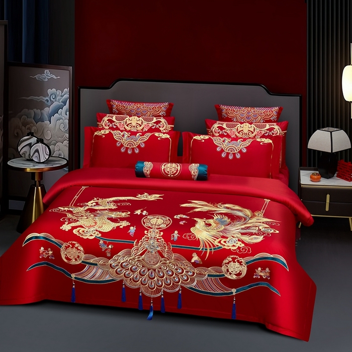 91家纺网 家纺一手货源 找家纺 （总）布乐意 2025新款多子龙凤全棉纯棉婚庆四件套