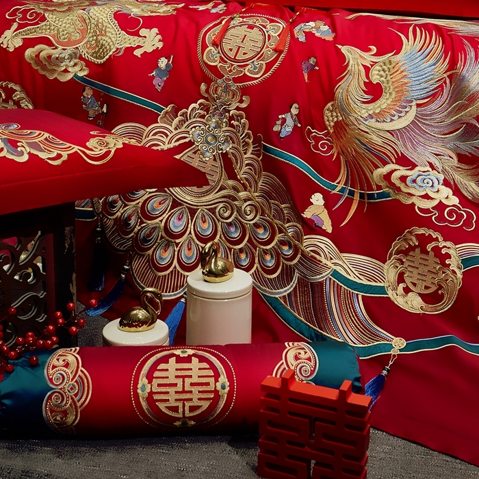 91家纺网 家纺一手货源 找家纺 （总）布乐意 2025新款多子龙凤全棉纯棉婚庆四件套