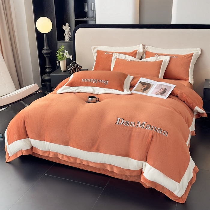 91家纺网 家纺一手货源 找家纺 苏木年华 2025新款230克高克重牛奶绒绣花四件套系列-曼德拉 曼德拉-橙色