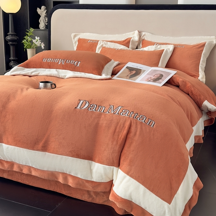 91家纺网 家纺一手货源 找家纺 苏木年华 2025新款230克高克重牛奶绒绣花四件套系列-曼德拉 曼德拉-橙色