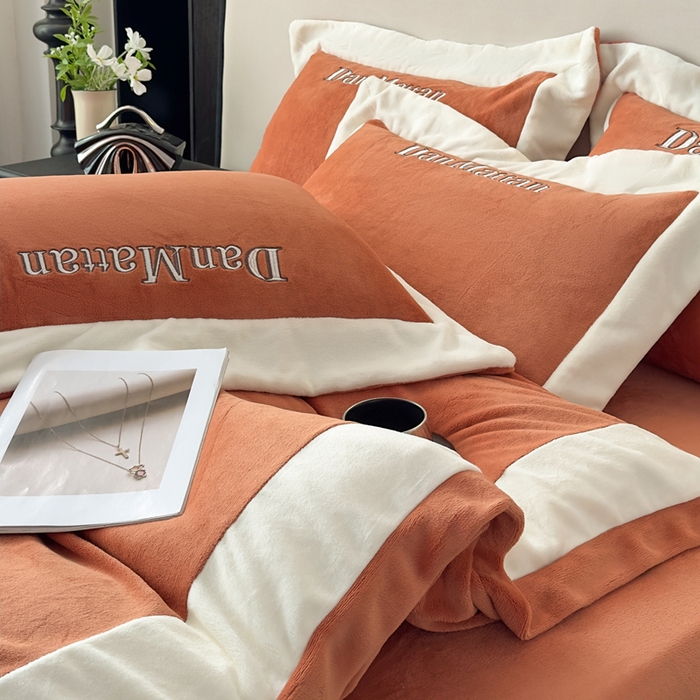 91家纺网 家纺一手货源 找家纺 苏木年华 2025新款230克高克重牛奶绒绣花四件套系列-曼德拉 曼德拉-橙色