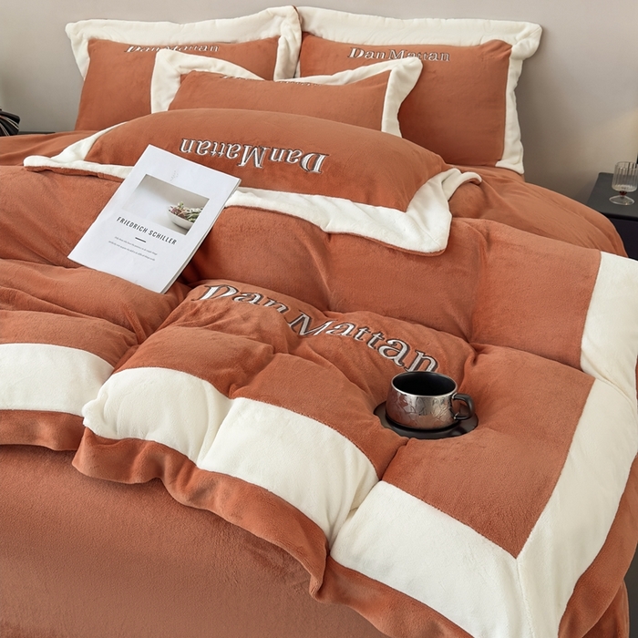 91家纺网 家纺一手货源 找家纺 苏木年华 2025新款230克高克重牛奶绒绣花四件套系列-曼德拉 曼德拉-橙色